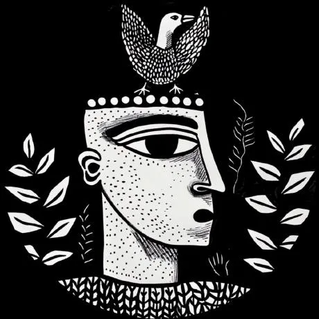 Woodcut-style portrait of Luciano de Oliveira
